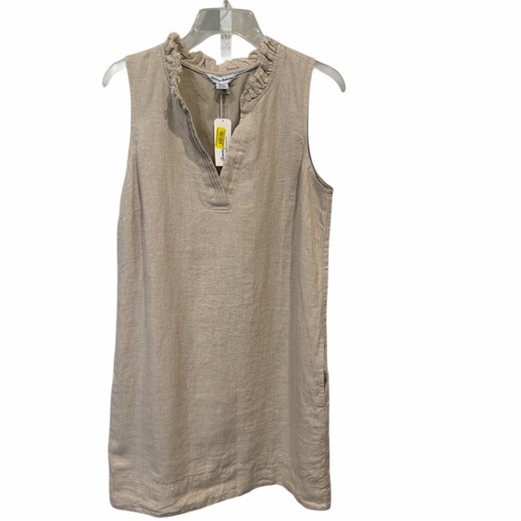 Tommy Bahama Two Palms Double Ruffle Linen Dress Natural | Pockets | NWT | Sz  M - Picture 3 of 6
